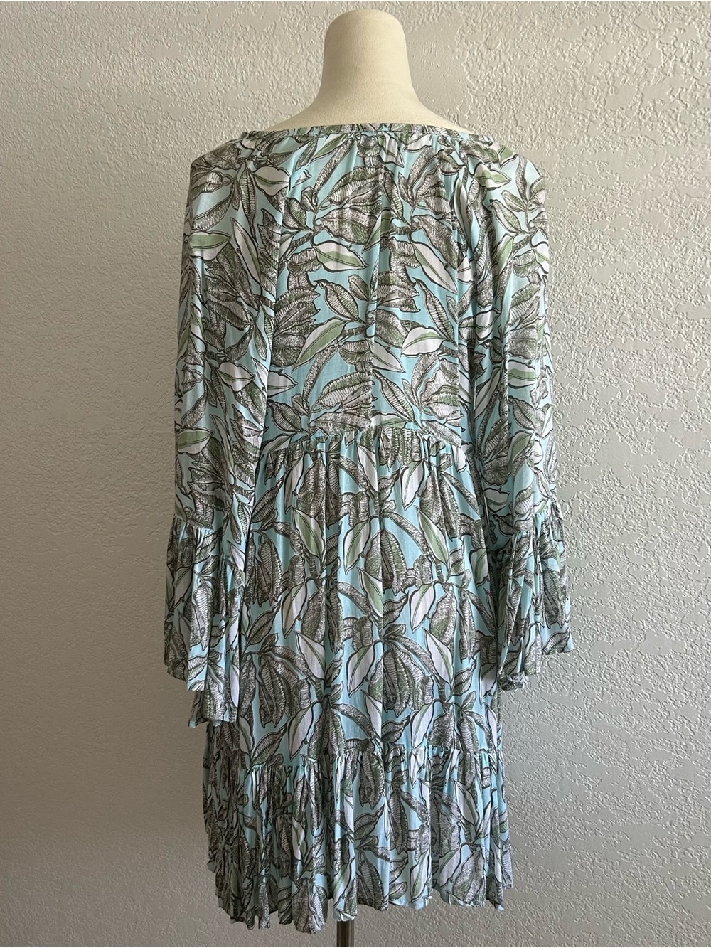 Lani Lau Tropical Leaf Print Boho Resort Coastal Hawaiian Mini Dress - Picture 6 of 7